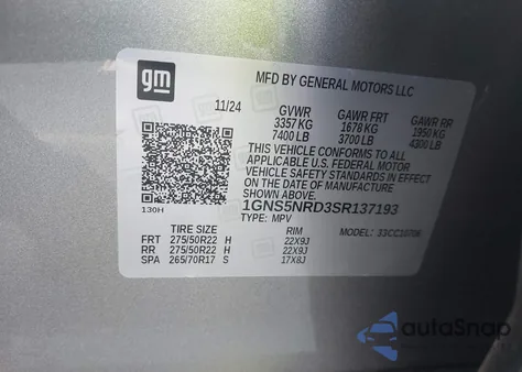 2025 Chevrolet Tahoe 2Wd Lt z USA, uszkodzony, nr VIN 1GNS5NRD3SR137193